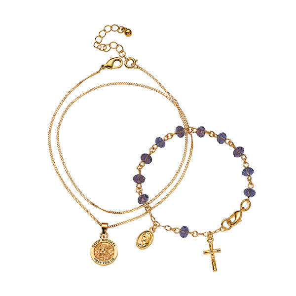 St. Michael Medallion and Rosary Bracelet Set